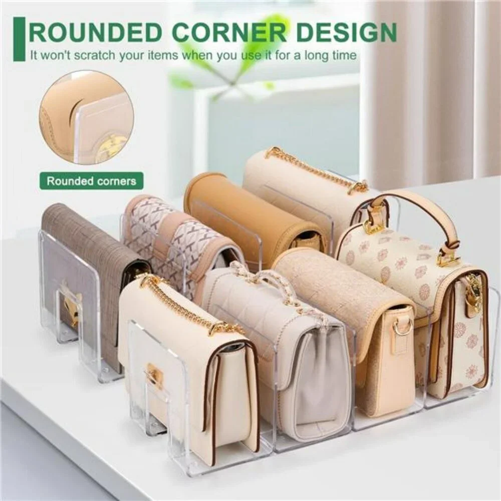 Acrylic Purse Organizer Closet 8 Slot Handbag Storage Clear Shelf Divider 2 Pack
